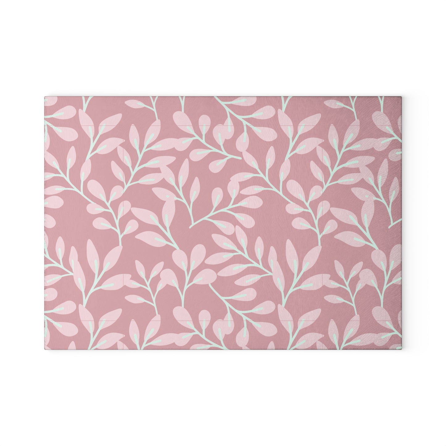 Pink Floral Glass Cutting Board – Pastel Leaf Pattern Kitchen Decor