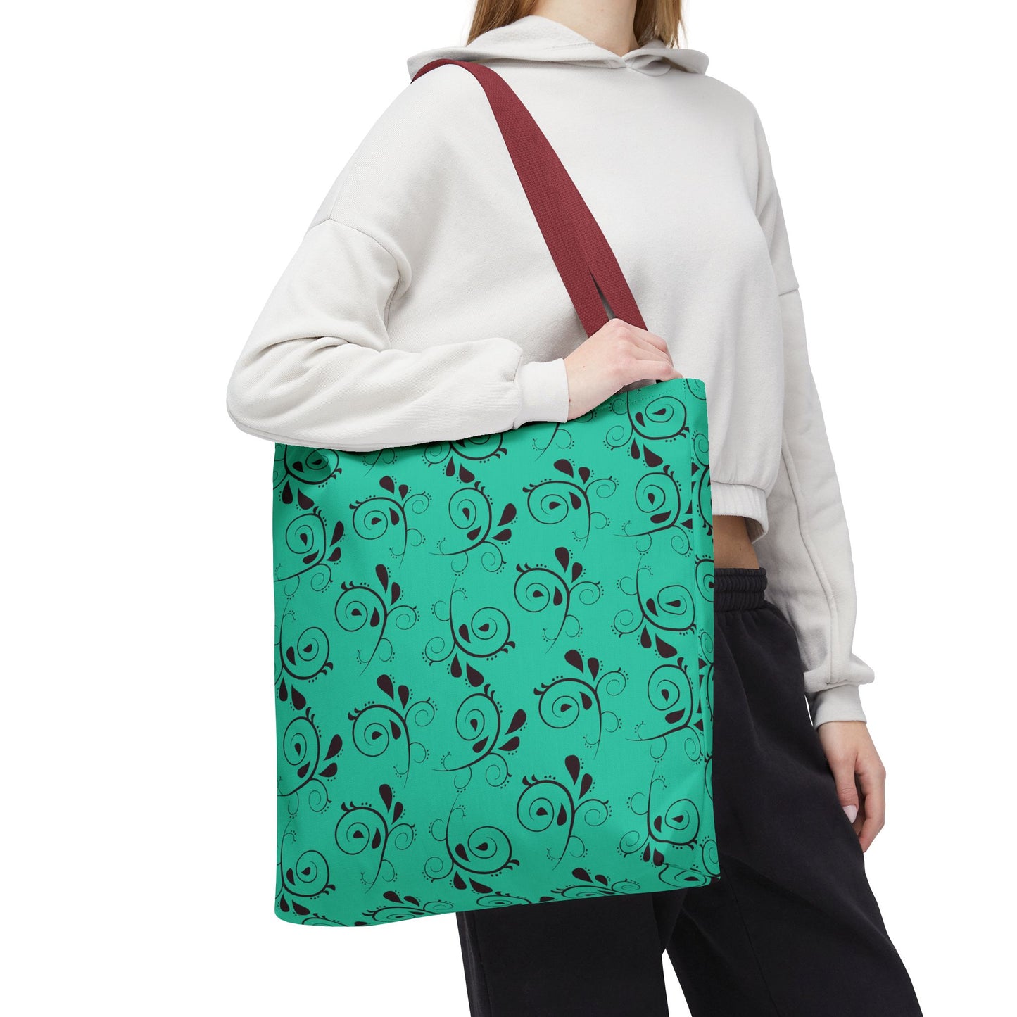 Turquoise Floral Swirl Tote Bag – All-Over Print Stylish Shopping Bag