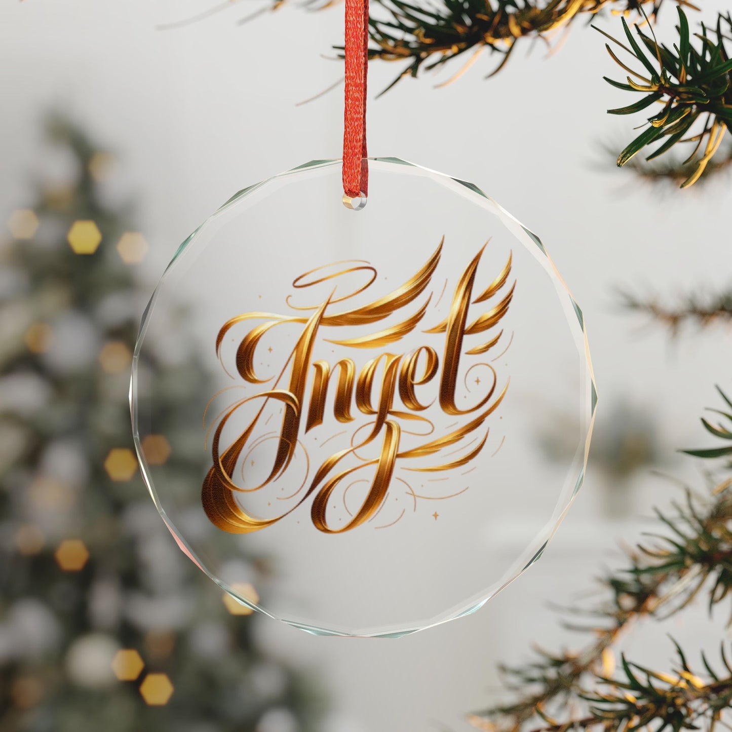 Crystal Heart Ornament — Gold 'Angel' Calligraphy Keepsake