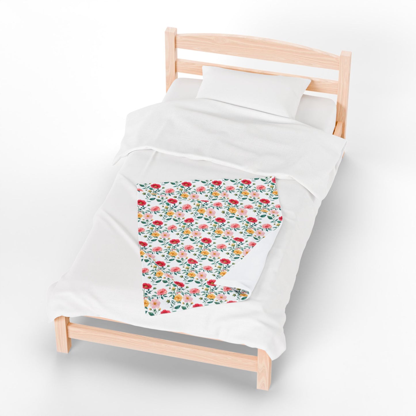 Floral Velveteen Plush Blanket — Pink & Yellow Rose Pattern