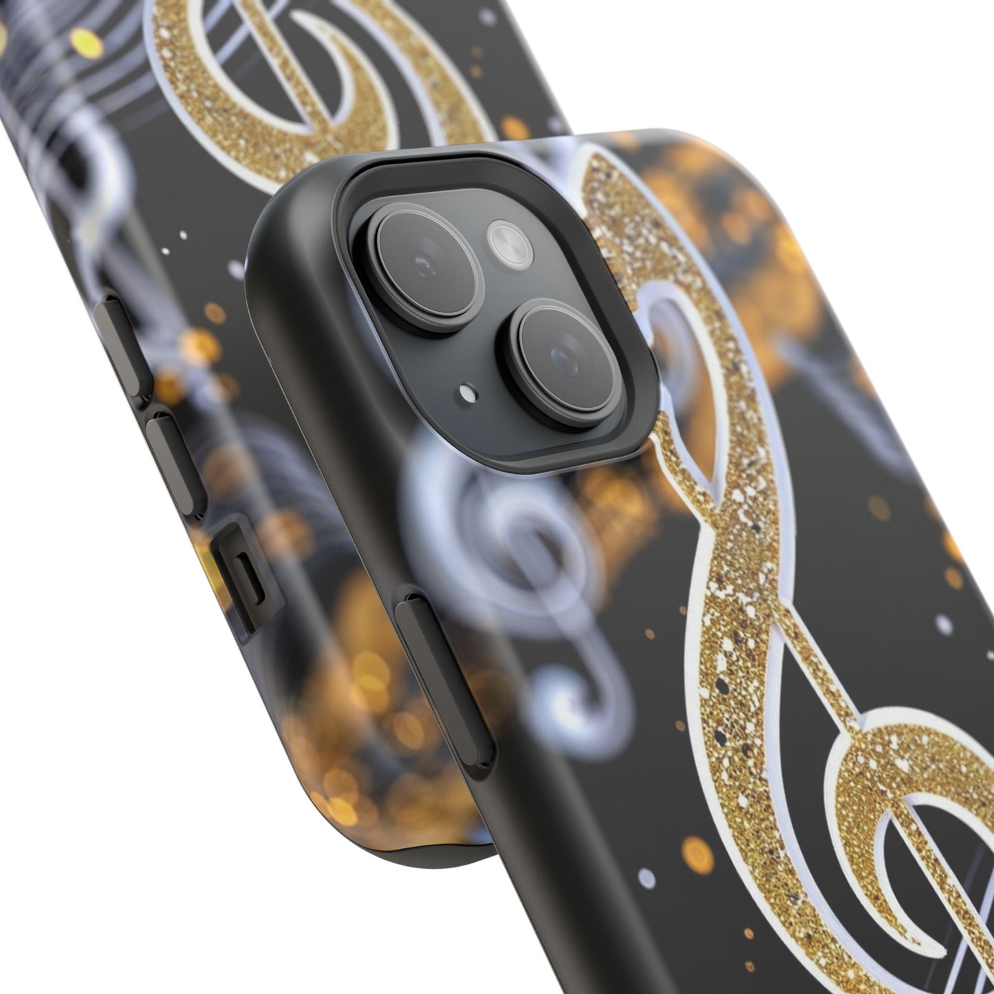 Music Notes Magnetic Impact-Resistant Phone Case — Gold Treble Clef Design