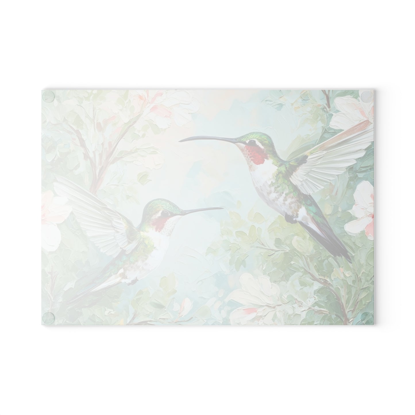 Hummingbird Glass Cutting Board – Floral Kitchen Art Serving Board