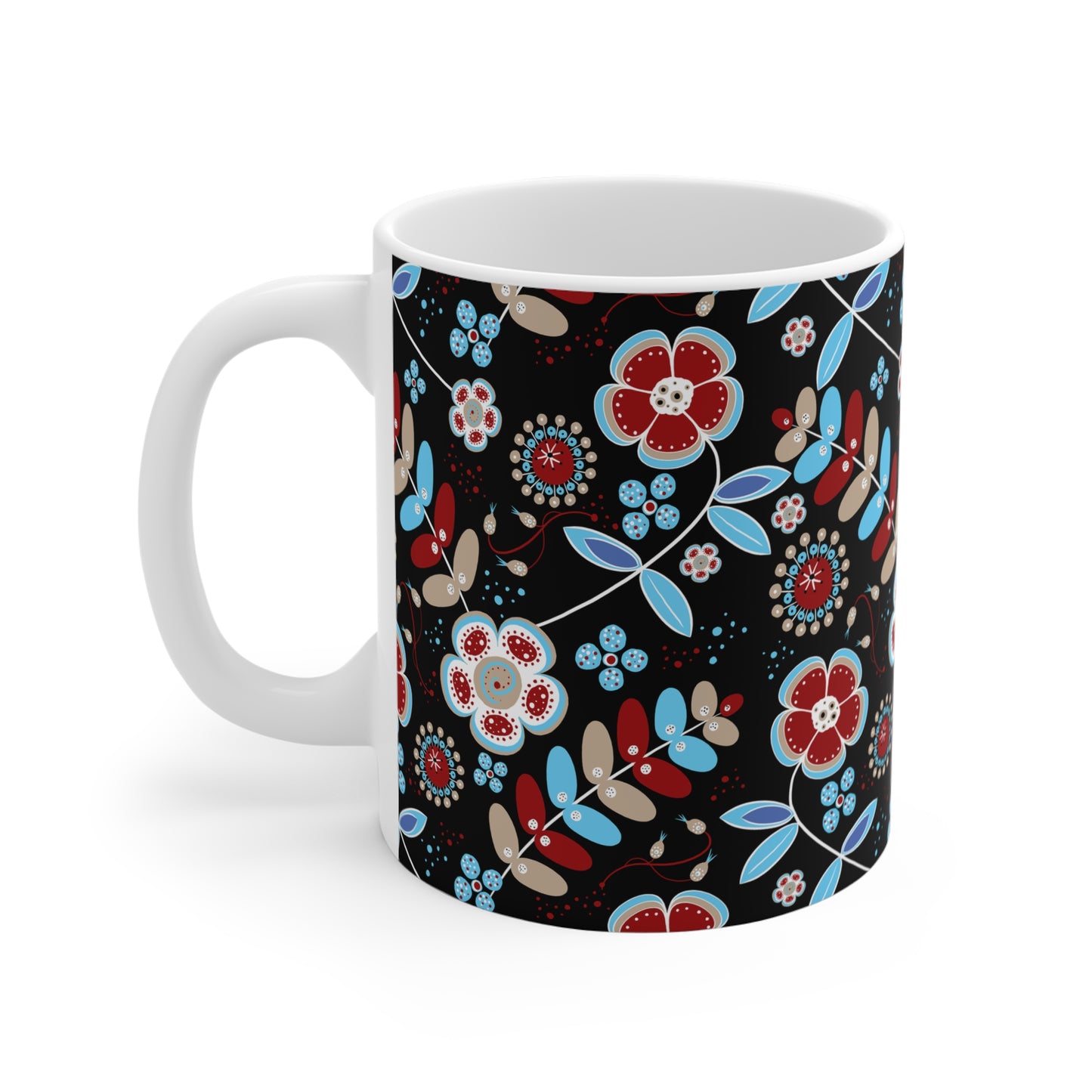Floral Patterns Coffee Mug, Gift for Her, Bohemian Style Mug, Home Decor, Flower Design Cup, Unique Art Mug