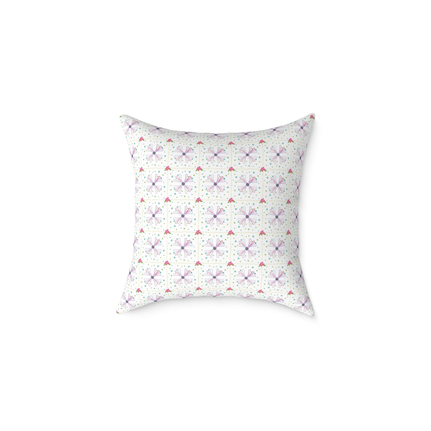 Floral Geometric Square Pillow – Pink & Lavender Patterned Throw Cushion