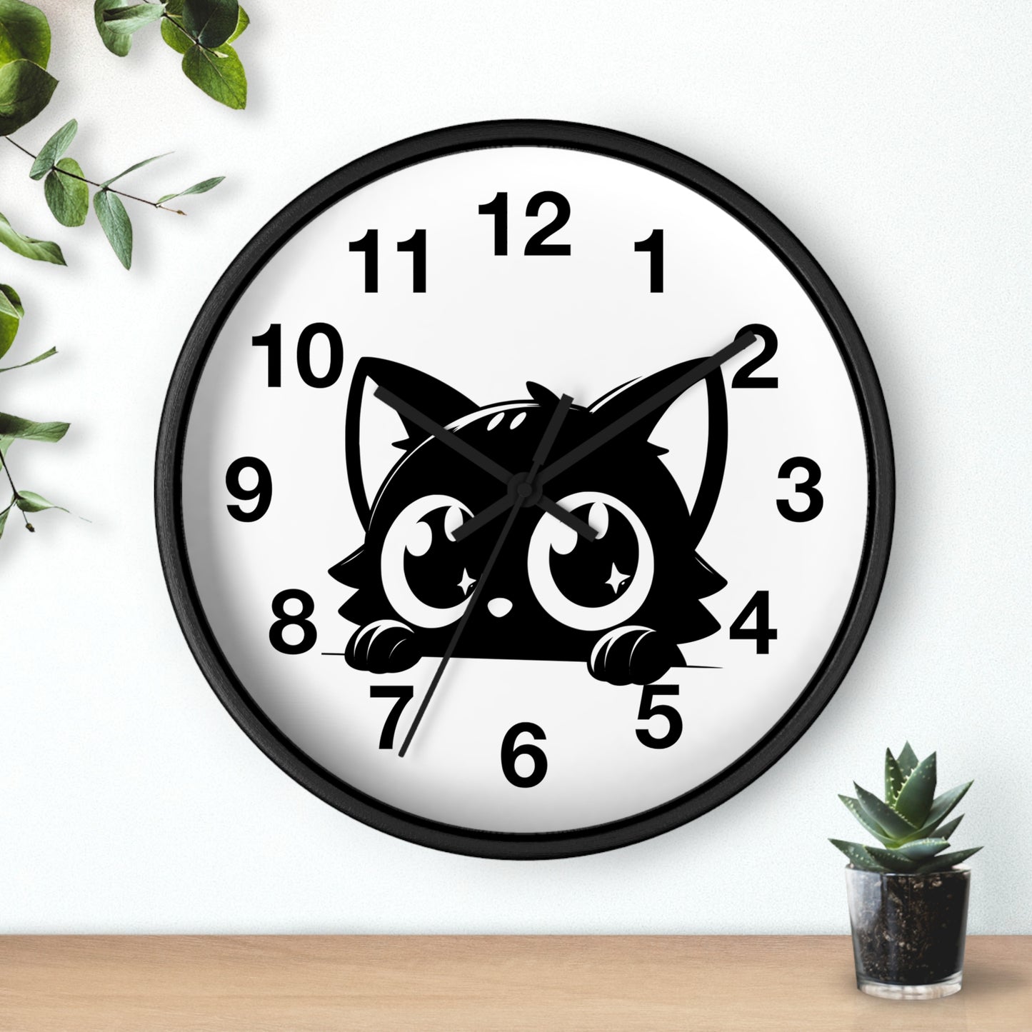 Cute Cat Wall Clock, Adorable Timepiece for Cat Lovers, Black Cat Decor for Home, Kawaii Wall Art, Gift for Cat Enthusiasts