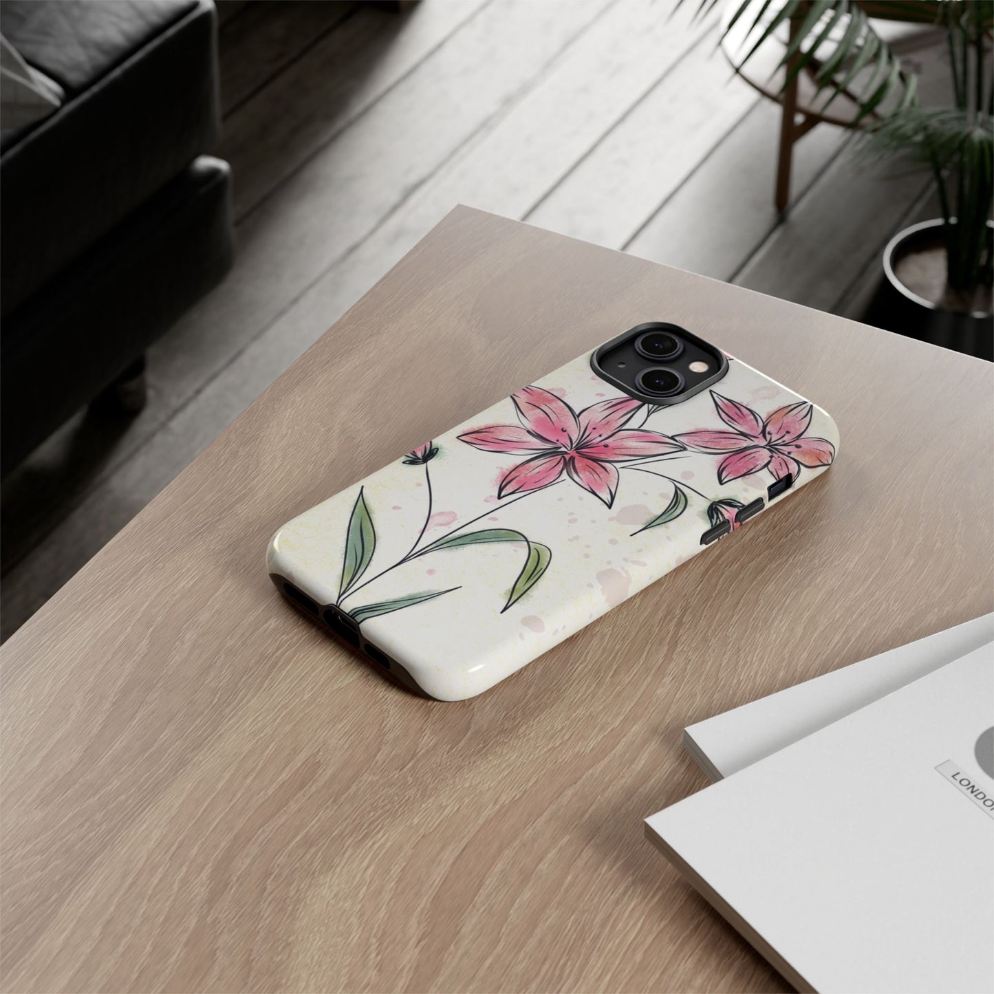 Floral Phone Case with Elegant Pink Lilies, Cute Floral Accessories, Phone Protection, Gift for Her, Stylish Cell Phone Cover