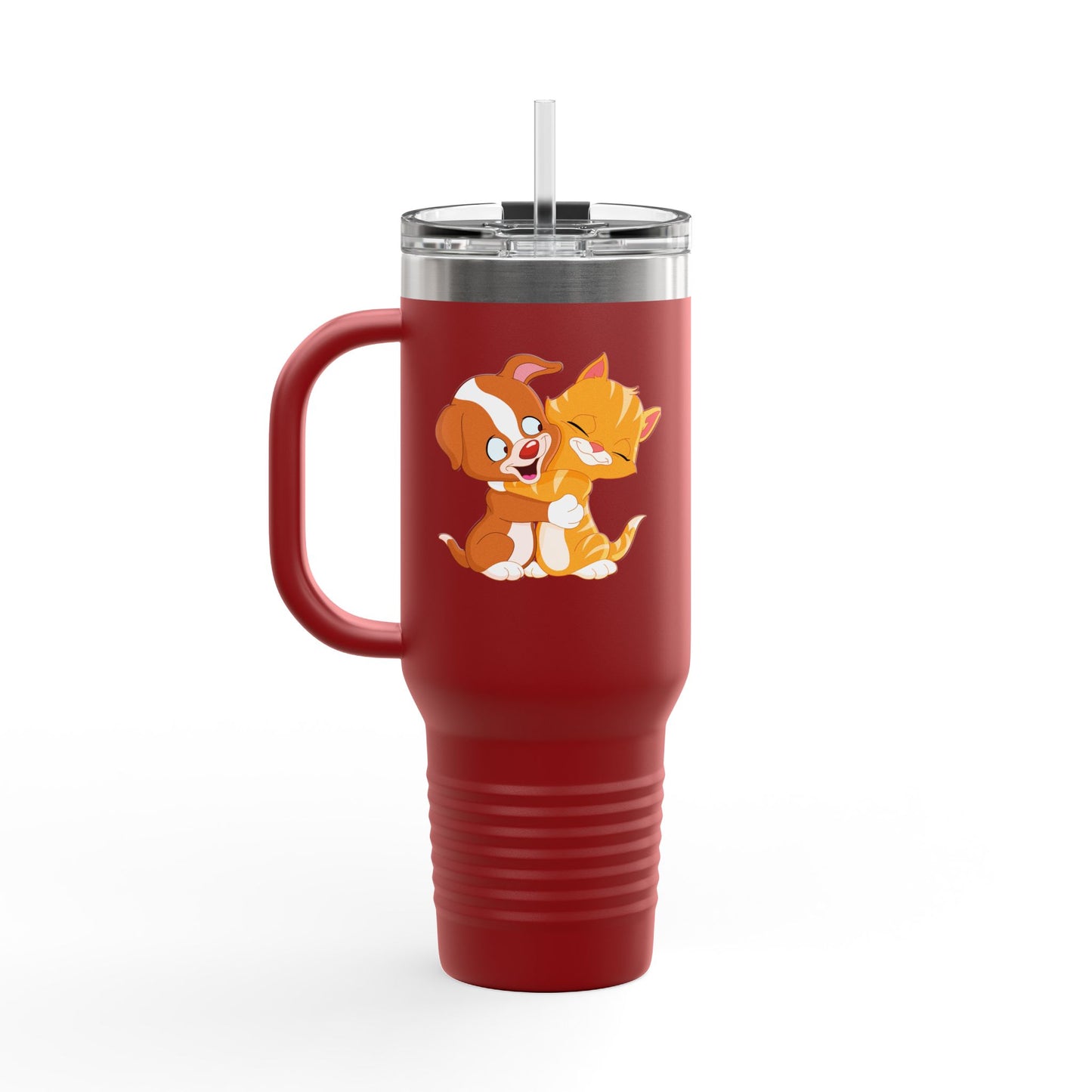 Whimsical Pet Love Insulated Travel Mug, Cute Animal Travel Mug, 40oz Coffee Cup, Dog Cat Drinkware, Funny Gift for Pet Lovers