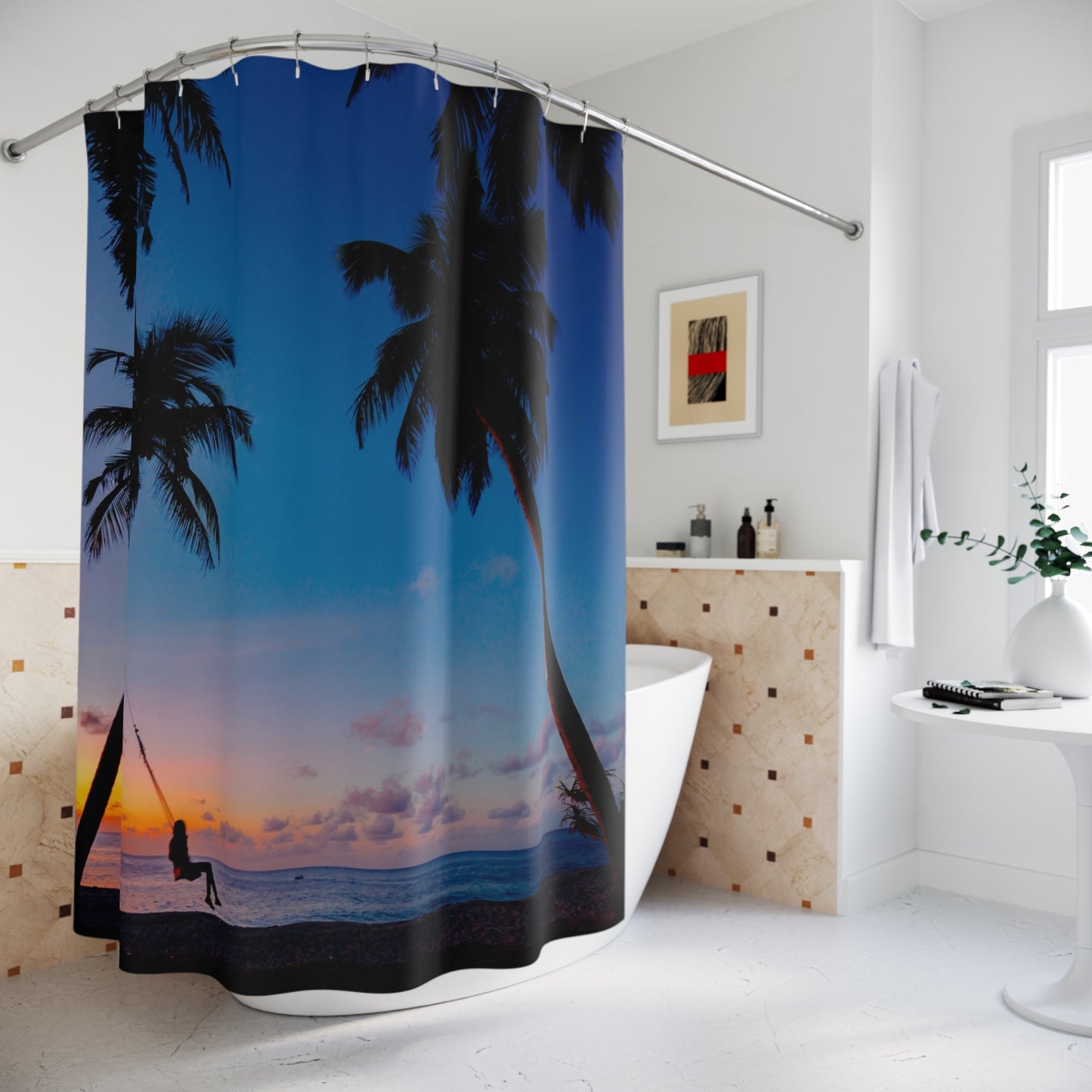 Tropical Sunset Shower Curtain - Relaxing Beach Vibes, Bathroom Decor, Home Oasis, Gift for Nature Lovers, Tropical Theme