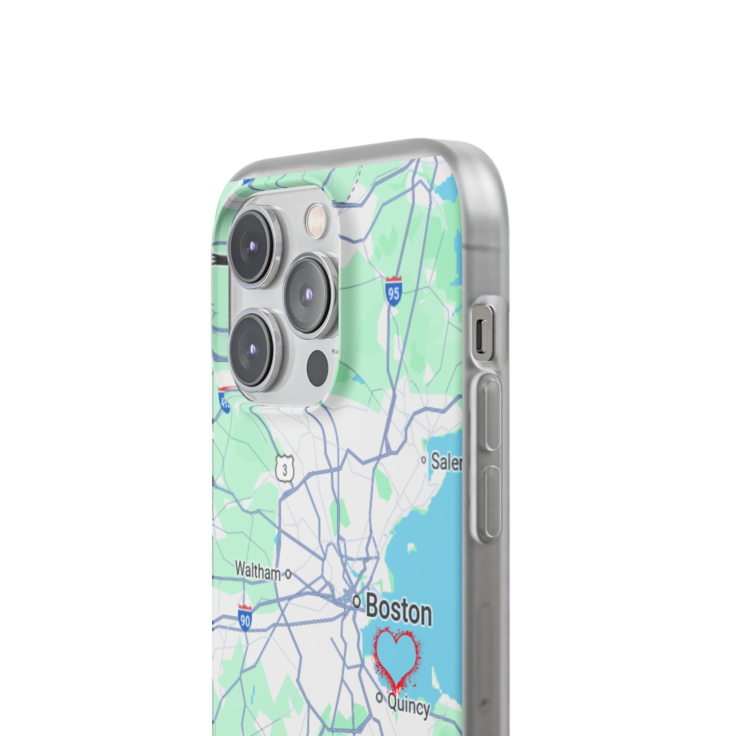 Boston Map Flexi Case for iPhone, Custom Location Phone Case, Unique Gift, Boston Heart Design, Travel Lover Accessory