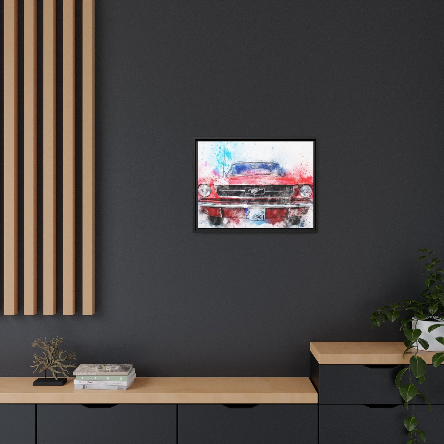 Matte Canvas, Framed Mustang Car
