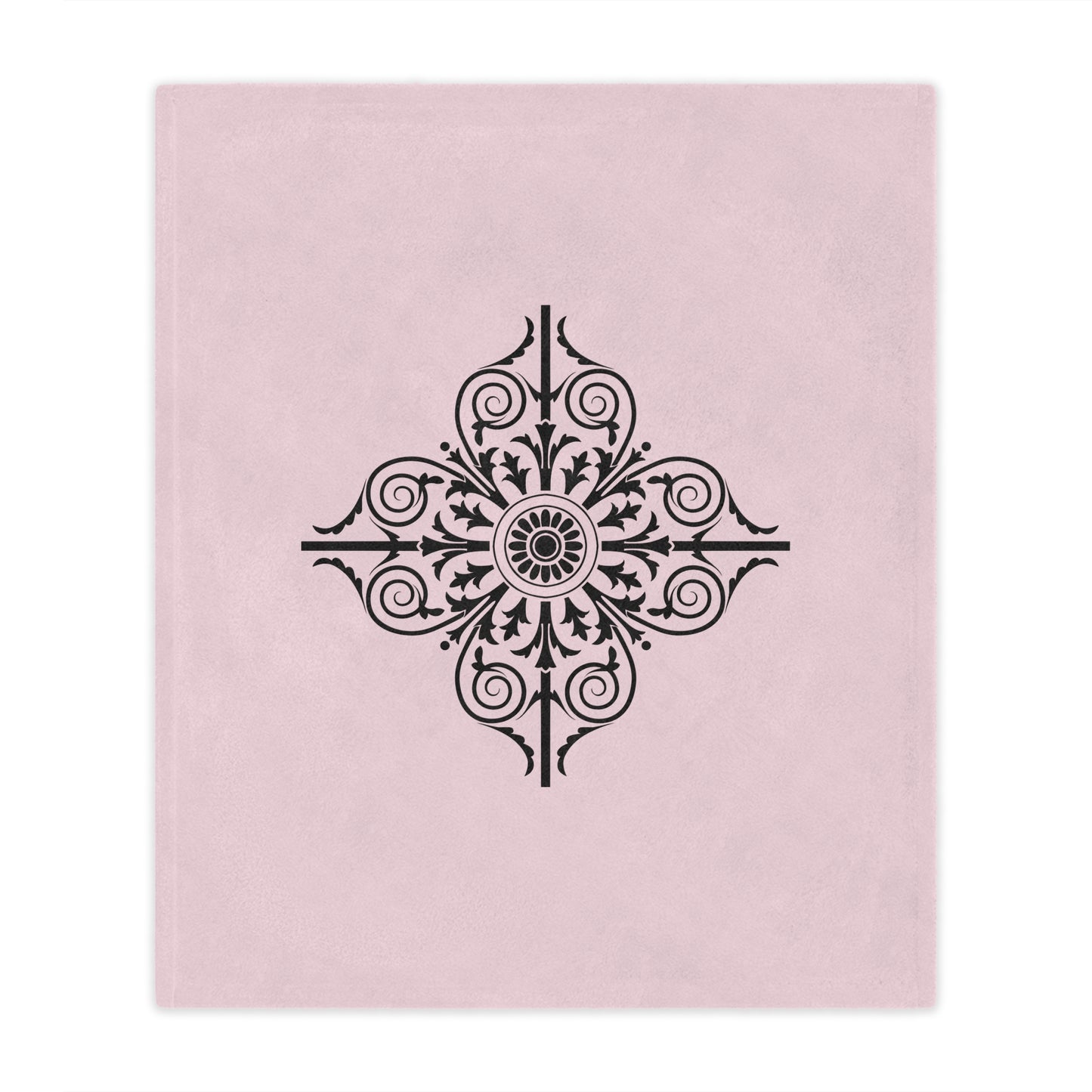 Pink Minky Blanket with Black Ornate Medallion – Decorative Cozy Throw