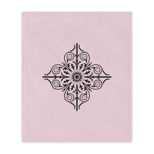 Pink Minky Blanket with Black Ornate Medallion – Decorative Cozy Throw