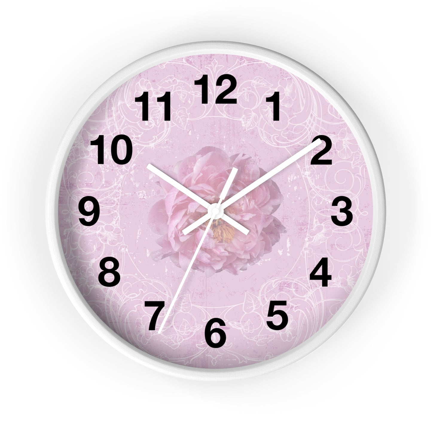Pink Floral Wall Clock — Romantic Rose Decorative Clock for Bedroom, Nursery, or Gift