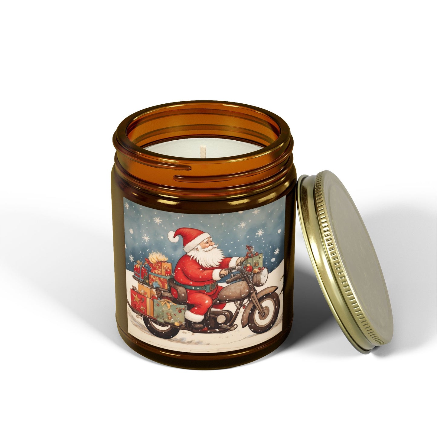 Festive Scented Candles | Santa on Motorcycle | Holiday Decor, Gift, Aromatherapy, Home Fragrance, Christmas Decoration