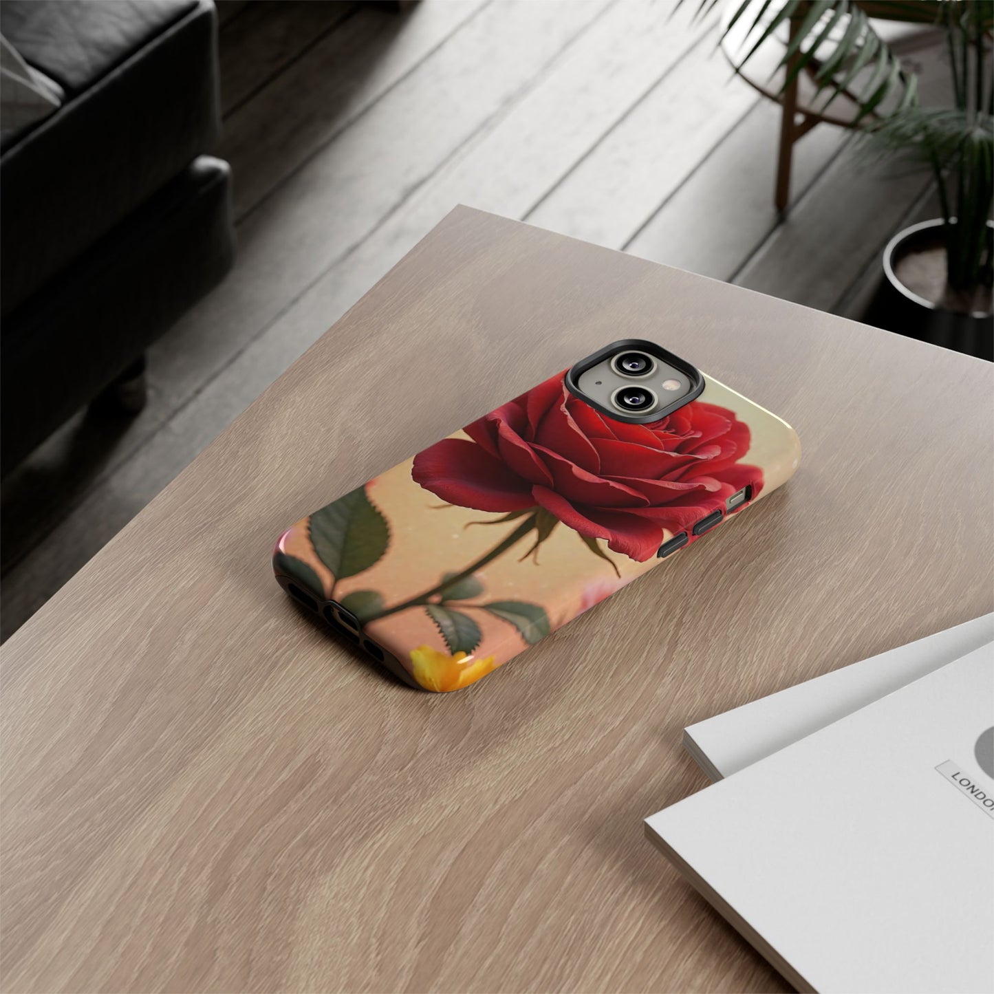 Floral Phone Case with Red Rose Design, Tough Phone Cover, Flower Print, Gift for Her, Stylish Accessory, Floral Aesthetic
