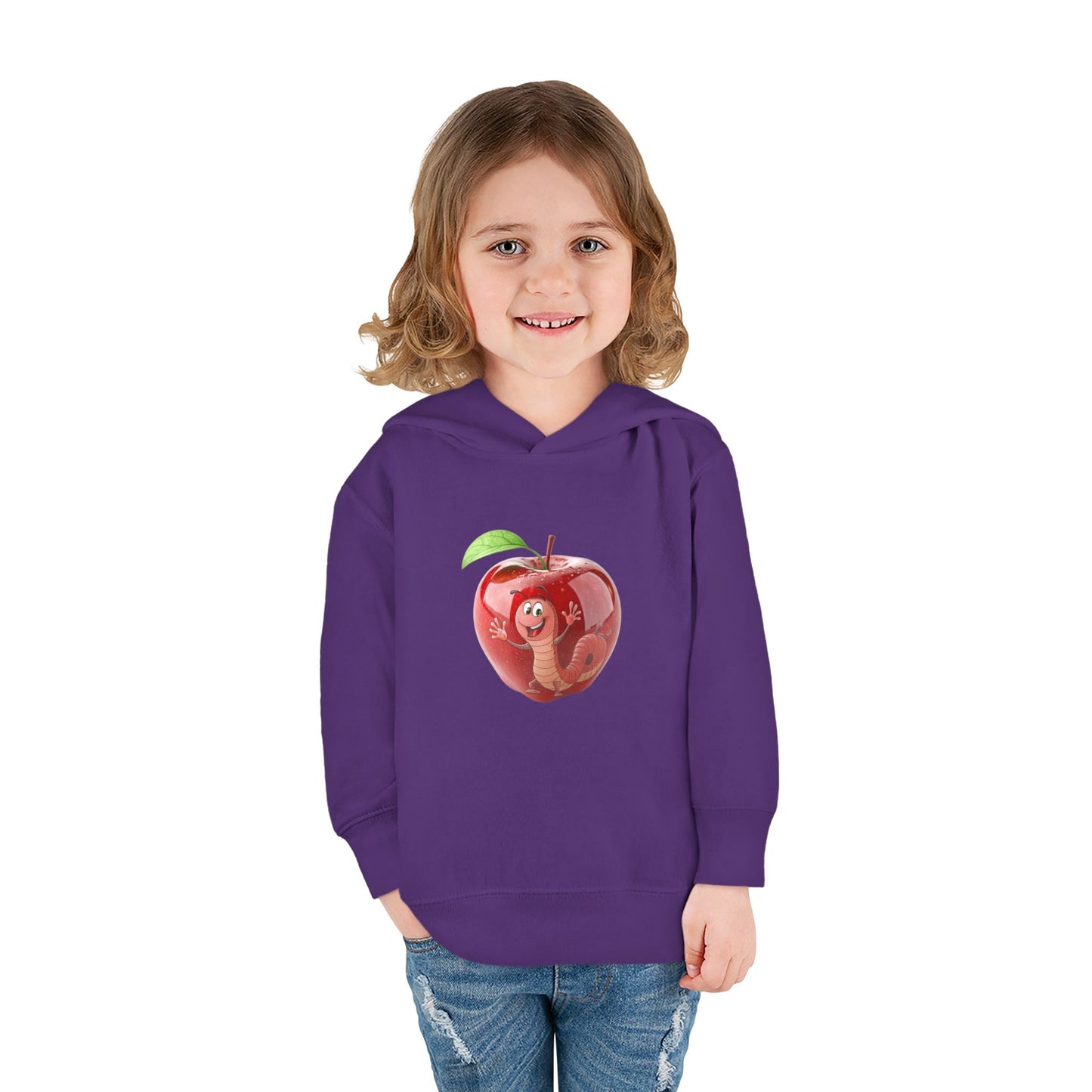 Cute Apple Toddler Pullover Fleece Hoodie - Cozy, Fun, Playful Kidswear, Perfect Gift for Birthdays, Play Dates, or Fall Outings
