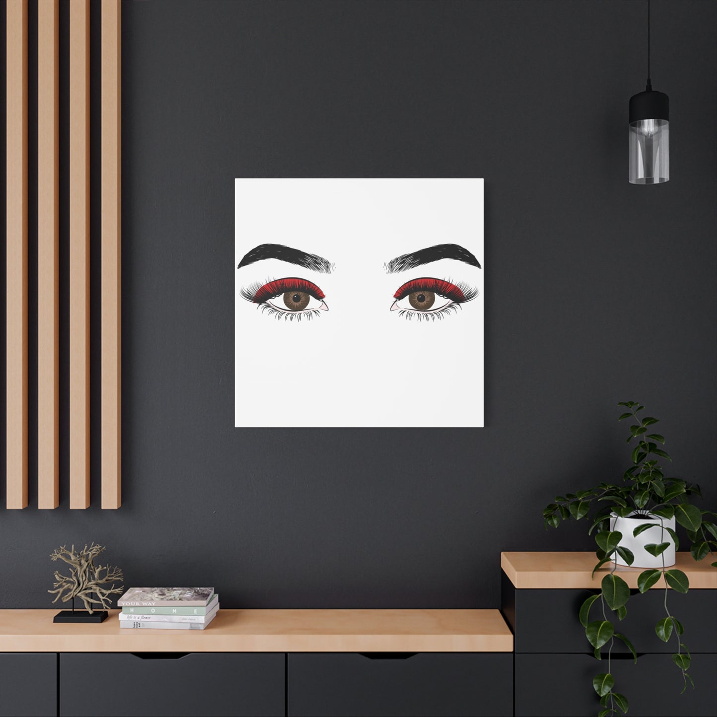 Red Lashes Wall Art Canvas — Glam Eyes Makeup Decor