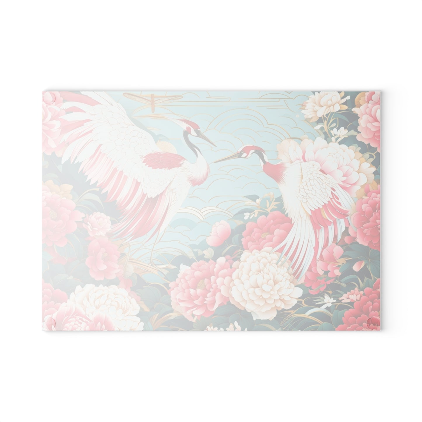 Glass Cutting Board — Elegant Cranes & Peonies Floral Kitchen Trivet