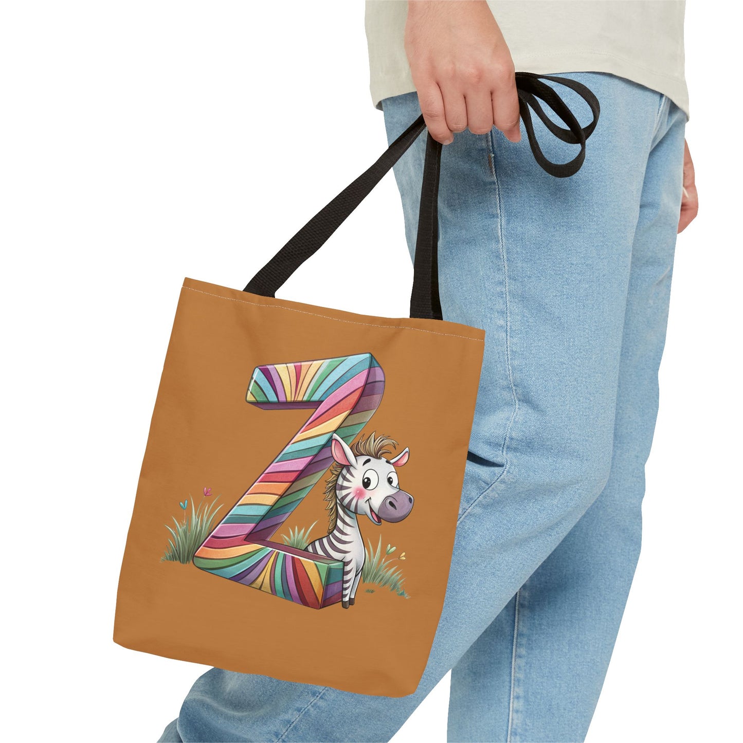 Colorful Zebra Initial Tote Bag, Kids' Backpack, Fun Reusable Shopping Bag, Cute Gift for Animal Lovers, Eco-Friendly, Alphabet Design