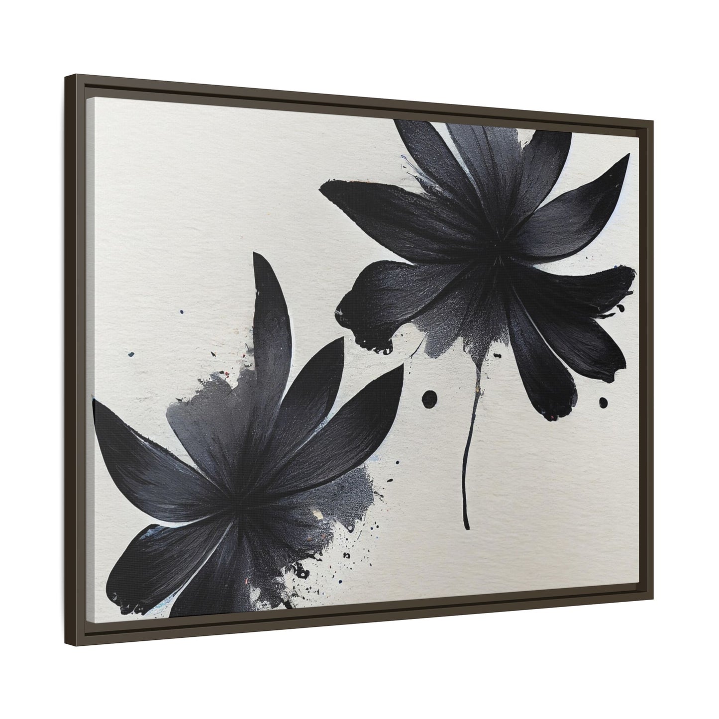 Framed Black Floral Matte Canvas Wall Art — Monochrome Botanical Print