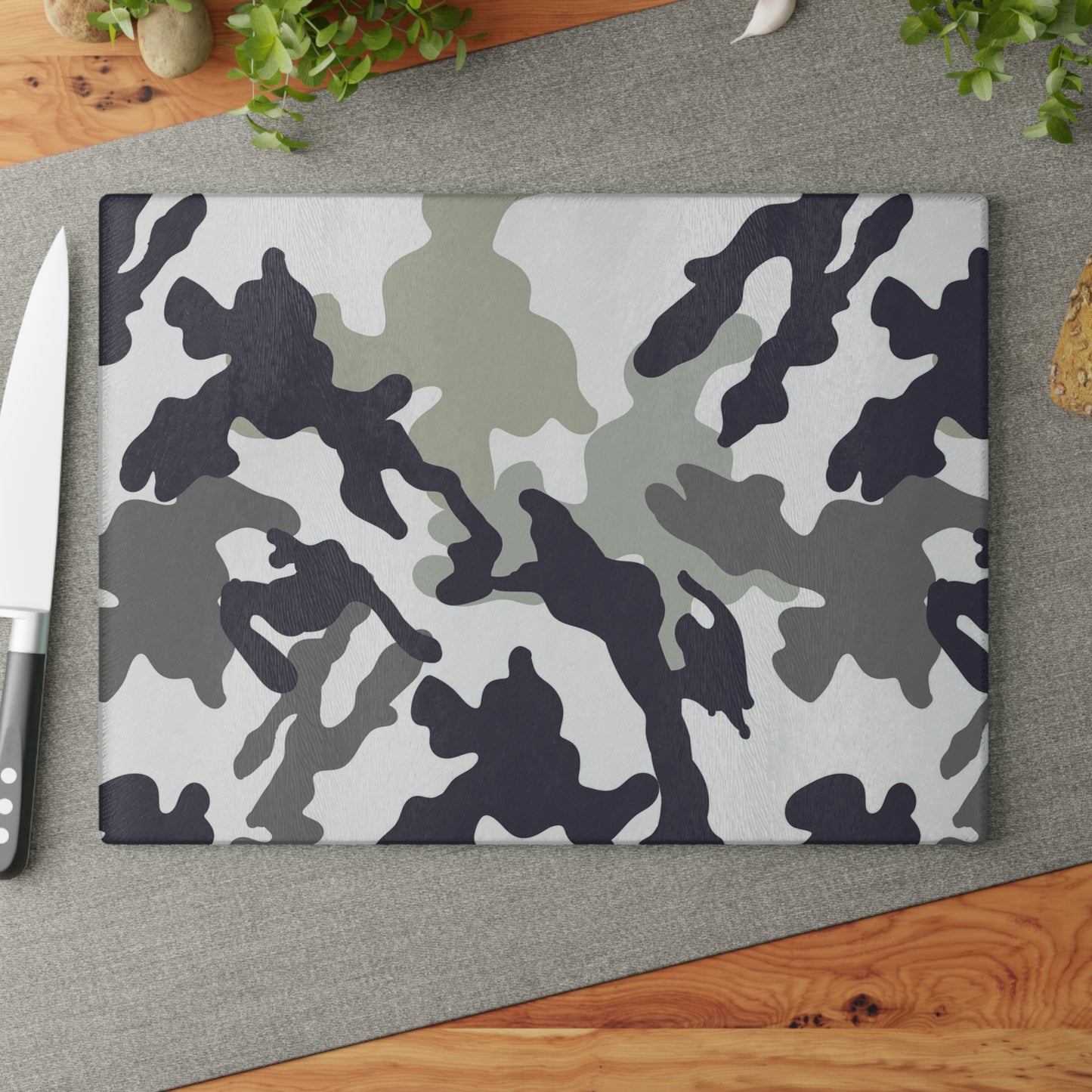Camouflage Glass Cutting Board, Modern Kitchen Decor, Unique Gift, Cooking Accessory, Home Chef Must-Have