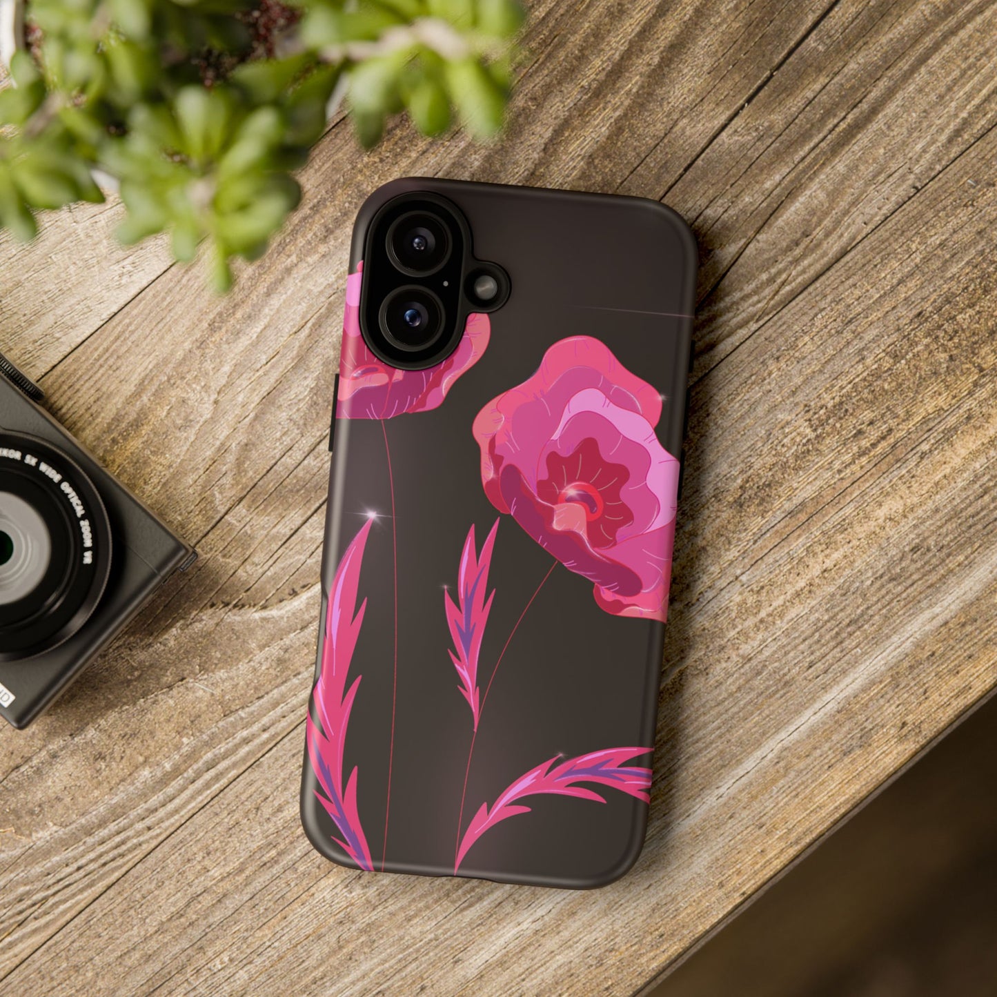 Floral iPhone Case | Tough Cases with Pink Poppy Design, Elegant Flower Phone Cover, Gift for Her, Spring Accessories, Chic Tech