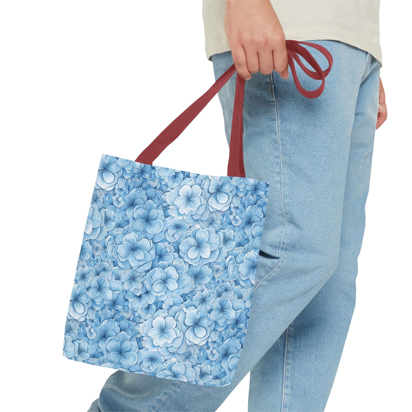 Blue Watercolor Floral Tote Bag — Reusable Flower Pattern Shopper