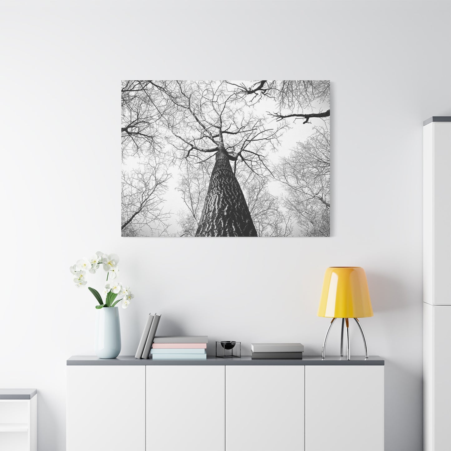 Black & White Tree Canopy Matte Canvas Wall Art — Upward Forest Photography