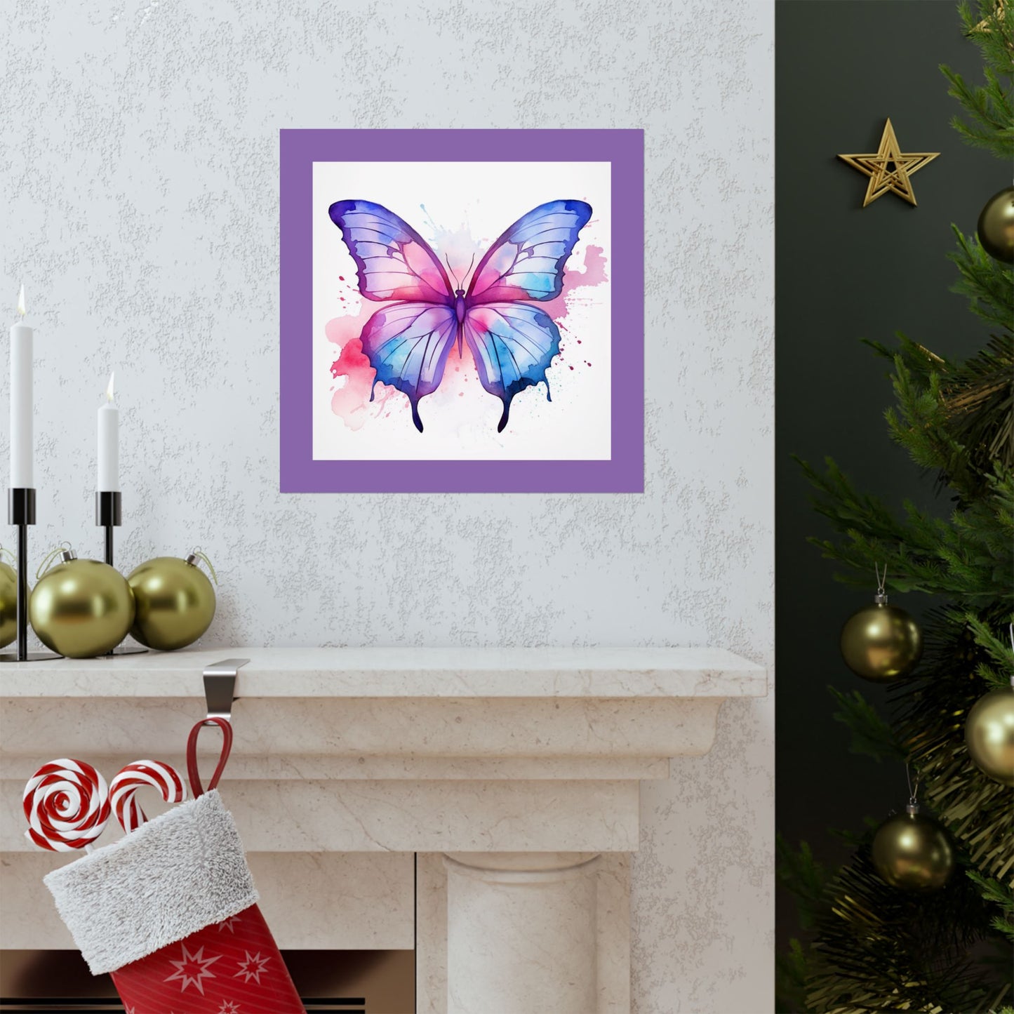 Butterfly Watercolor Matte Poster — Purple Vertical Art Print
