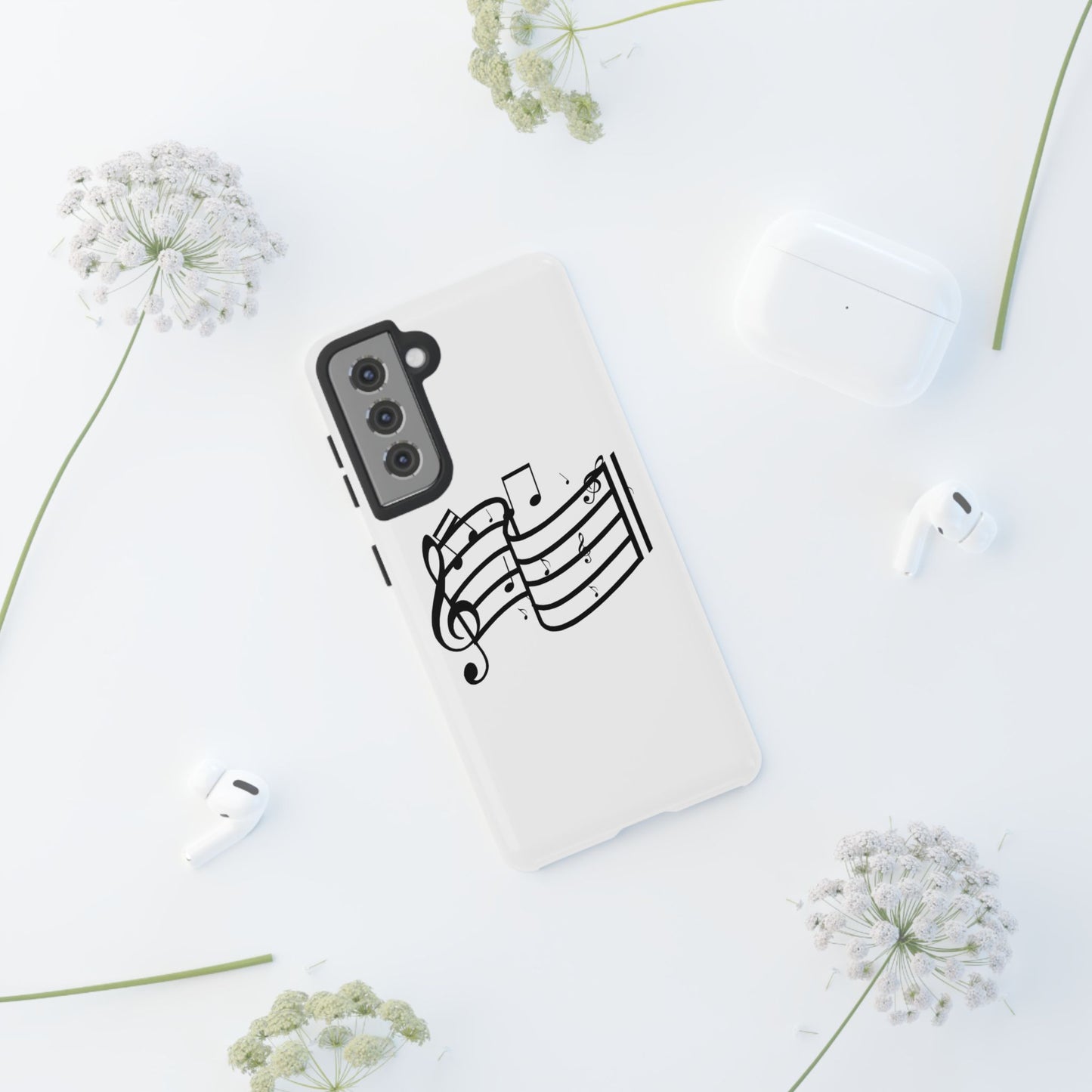 Musical Notes Phone Case — Black Treble Clef Music Staff Tough Case