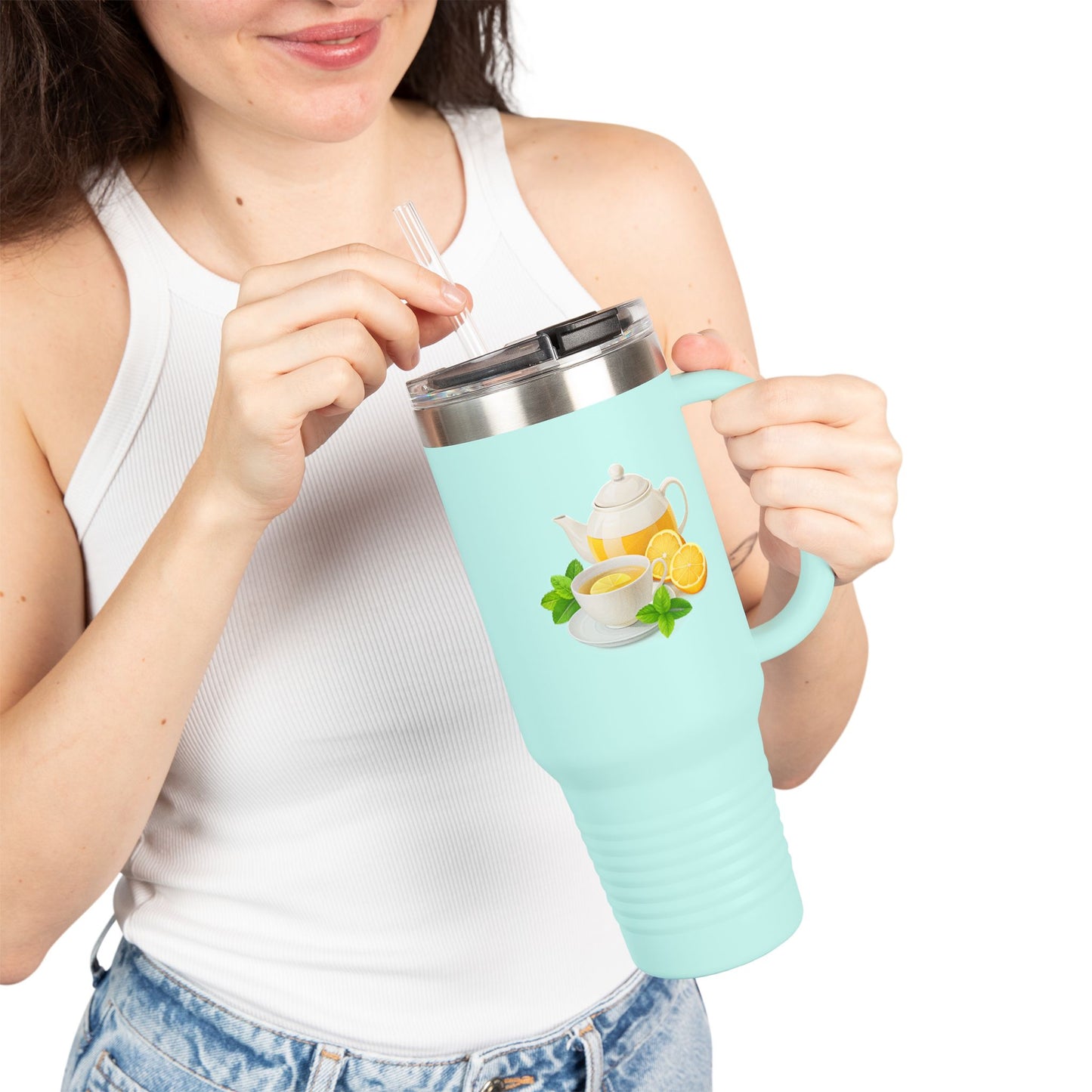 Lemonade Insulated Travel Mug, Perfect for Hot Drinks, Summer Picnics, Outdoor Adventures, Gifts for Tea Lovers, 40oz