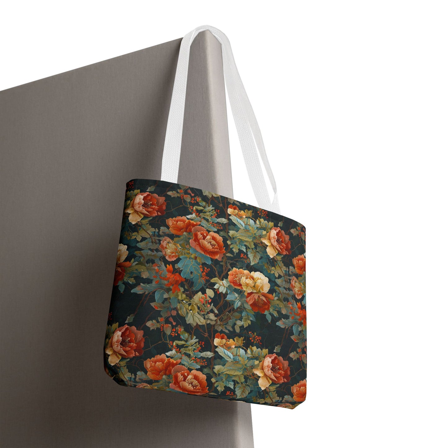 Vintage Rose Floral Tote Bag – Dark Botanical All-Over Print