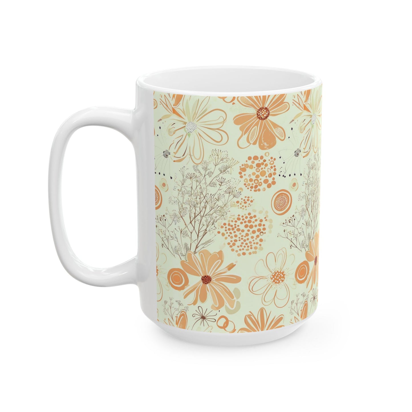 Retro Floral Ceramic Mug — Vintage Daisies Pattern (11oz & 15oz)