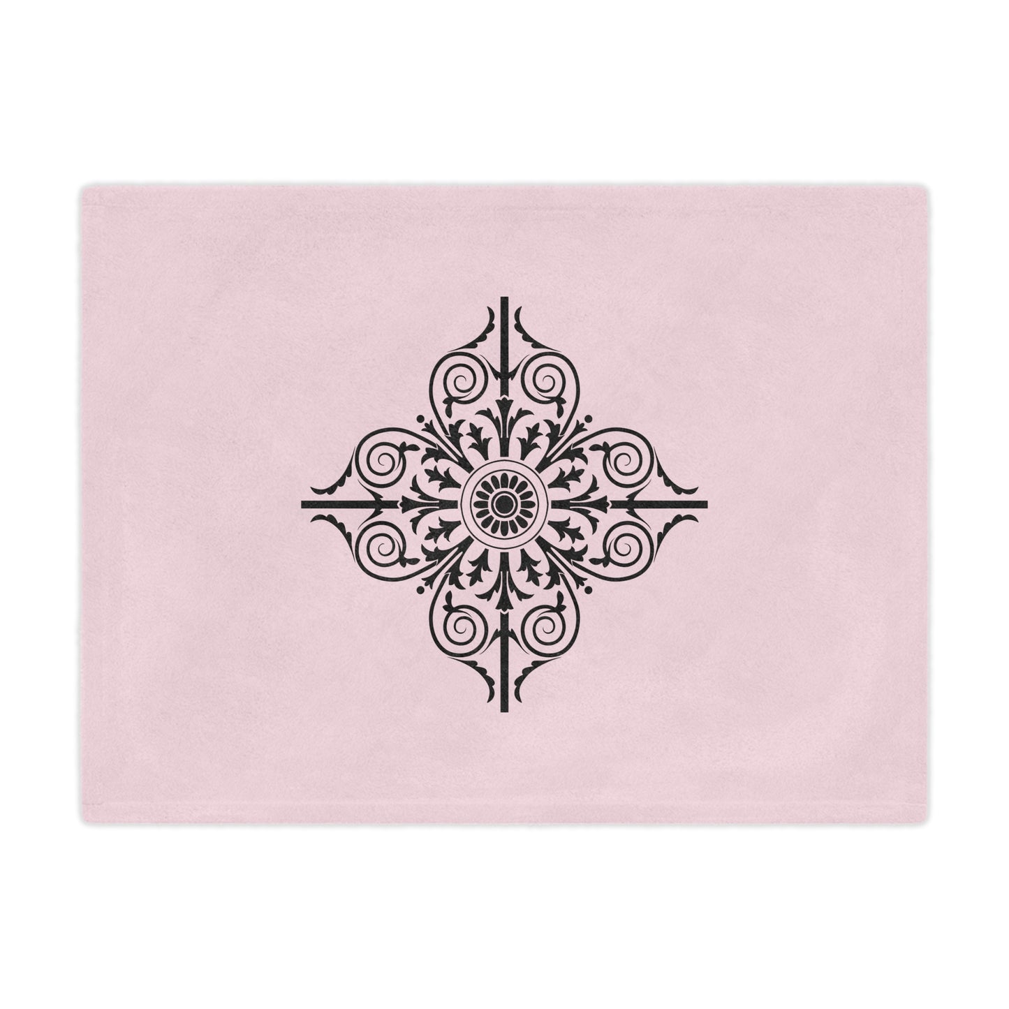 Pink Minky Blanket with Black Ornate Medallion – Decorative Cozy Throw