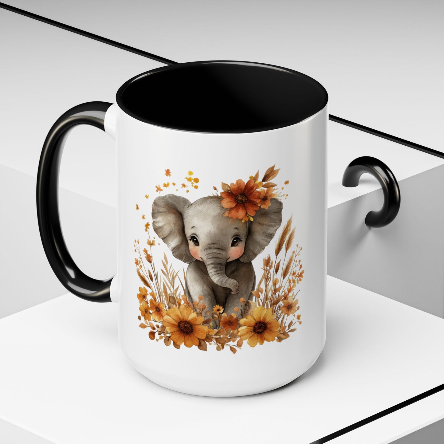 Adorable Elephant Floral Coffee Mug, Cute Animal Mug, Coffee Lover Gift, Kids Mug, Baby Shower Decor