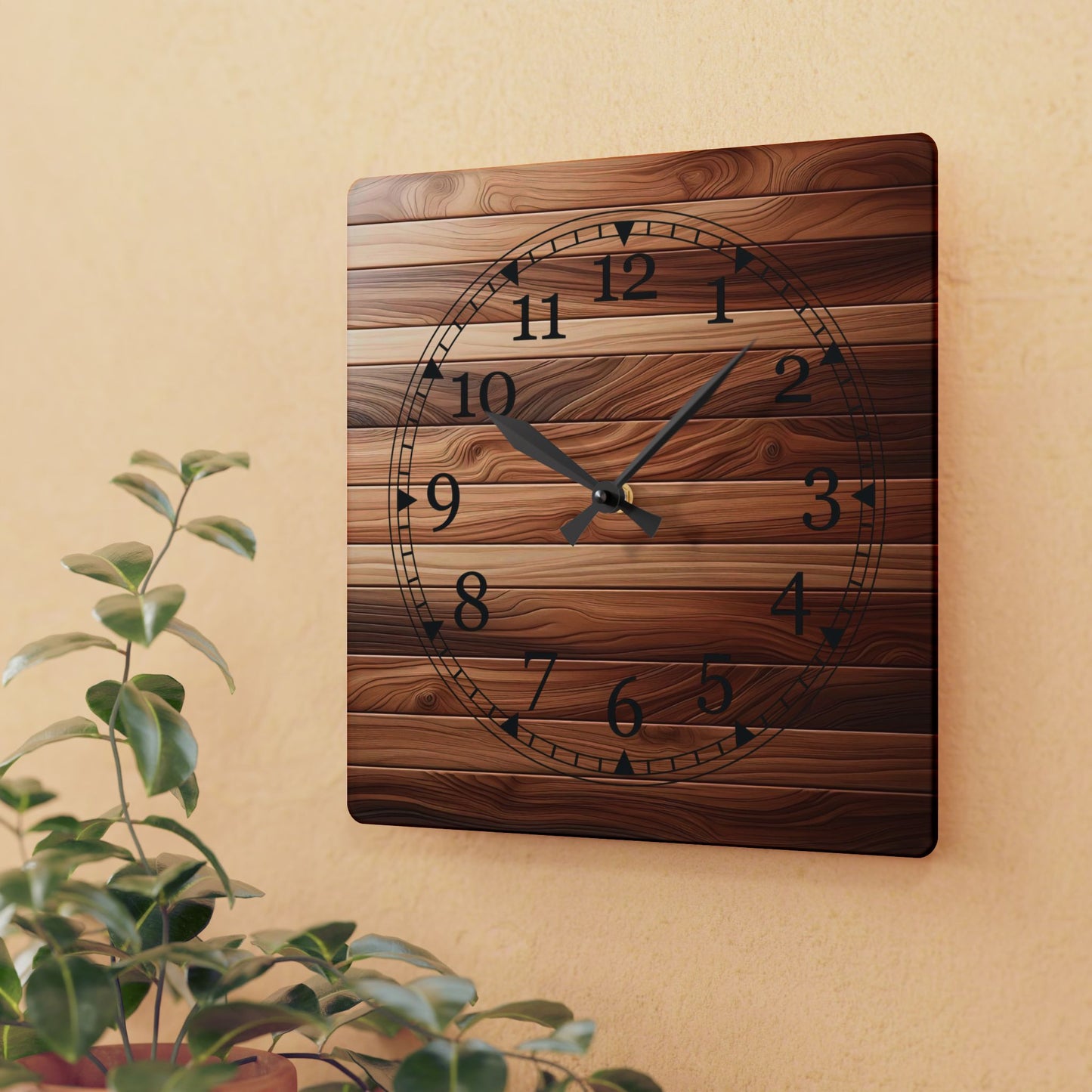 Rustic Wooden Design Acrylic Wall Clock, Home Decor, Gift for Her, Farmhouse Style, Kitchen Wall Art