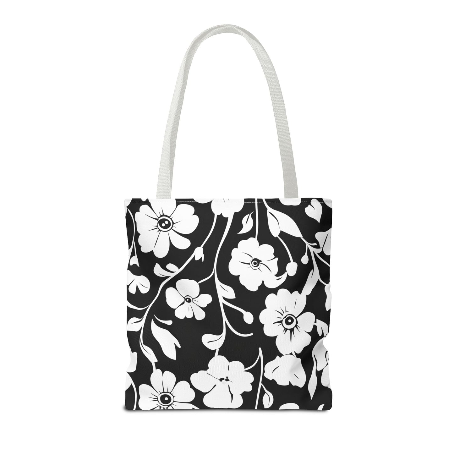 Elegant Floral Tote Bag, Black and White Tote, Eco-Friendly Shopping Bag