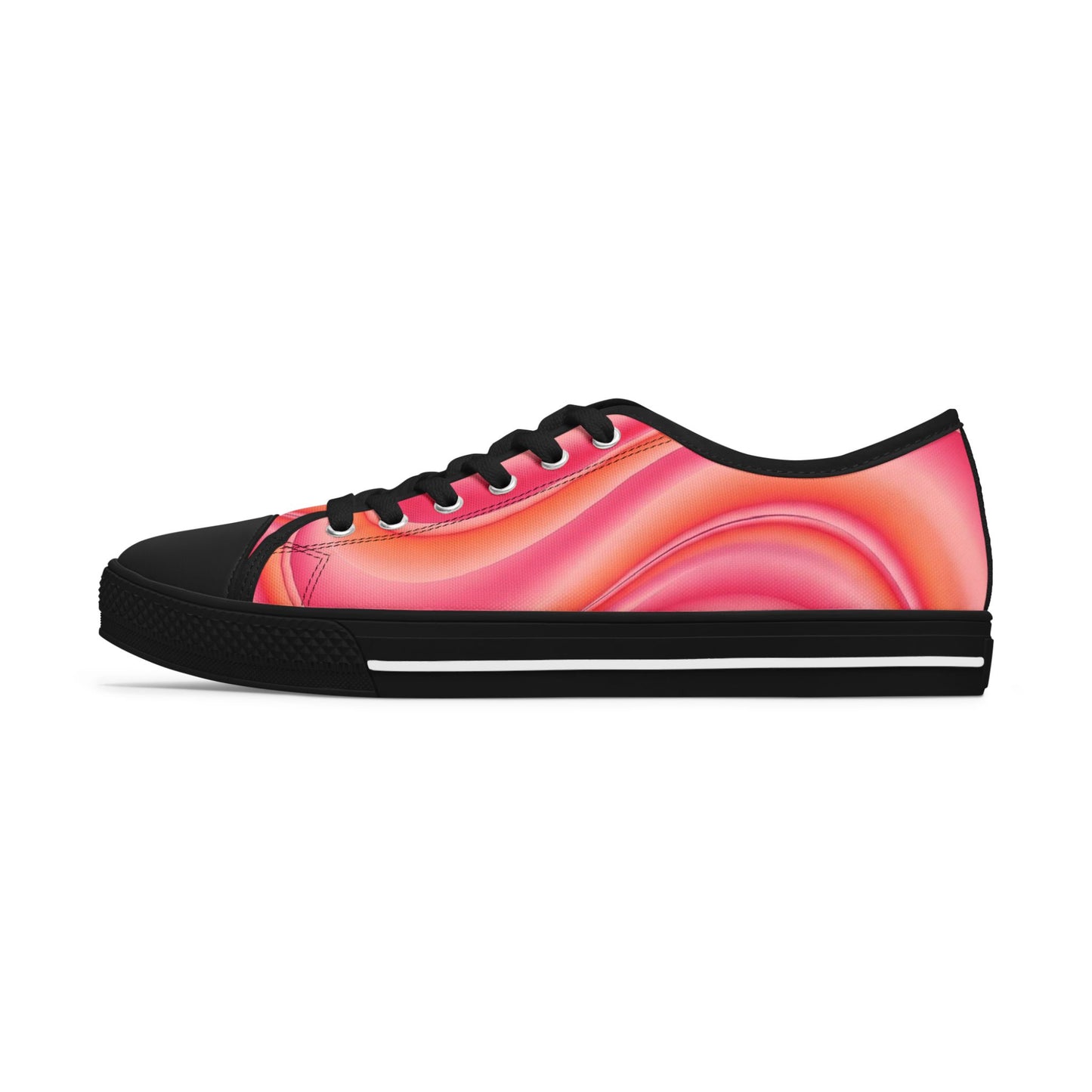 Women's Low Top Sneakers — Pink Retro Wave Swirl Casual Canvas Shoes