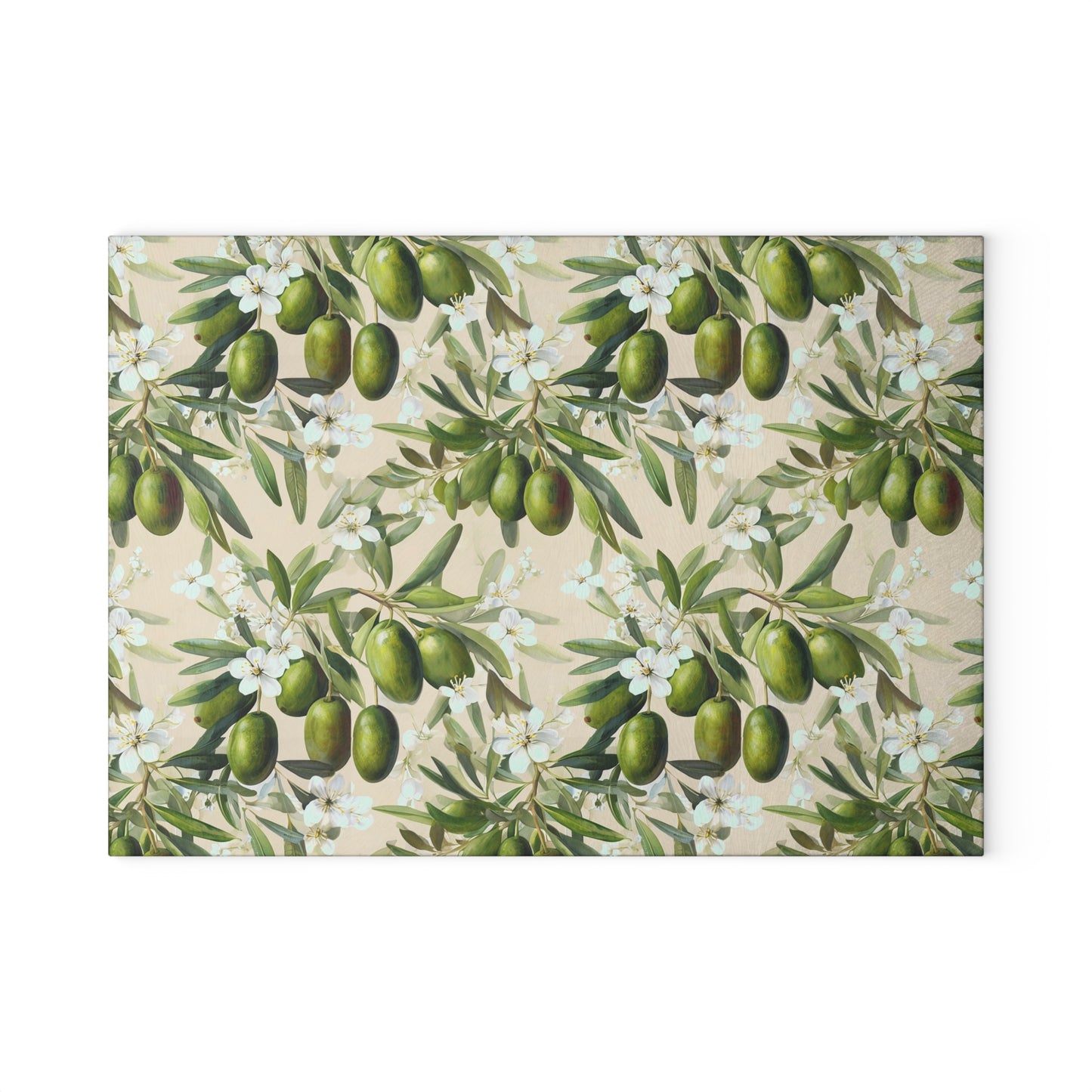 Olive Branch Glass Cutting Board — Mediterranean Kitchen Decor