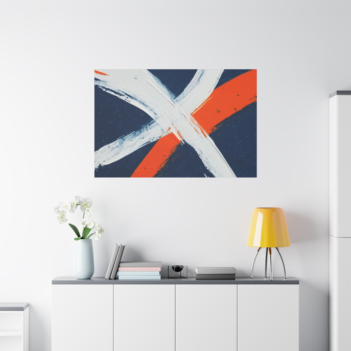 Abstract Navy & Orange Brushstroke Canvas
