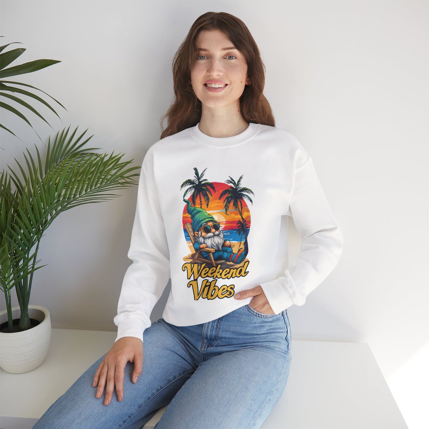Crewneck — "Weekend Vibes" Tropical Gnome Sweatshirt