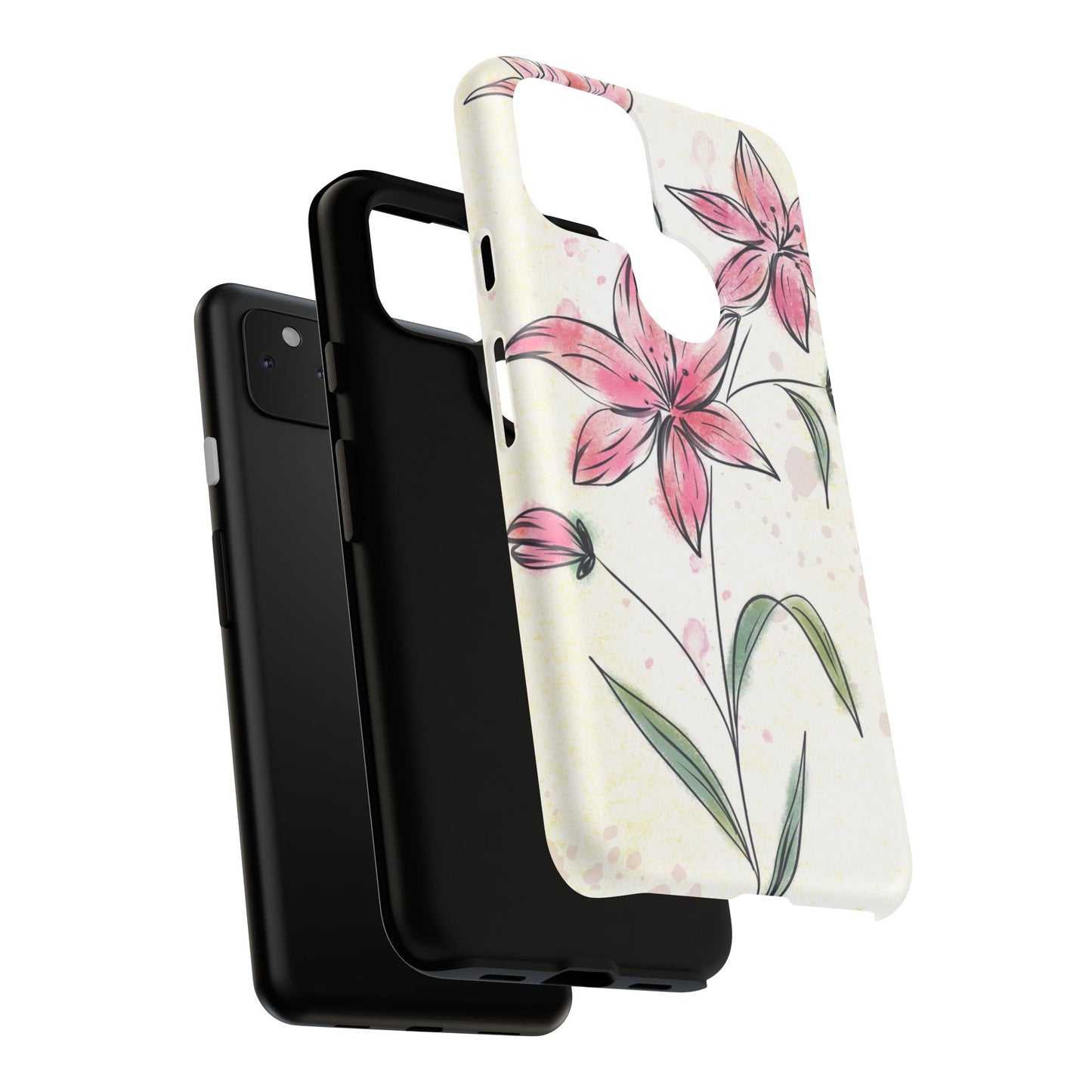Floral Phone Case with Elegant Pink Lilies, Cute Floral Accessories, Phone Protection, Gift for Her, Stylish Cell Phone Cover