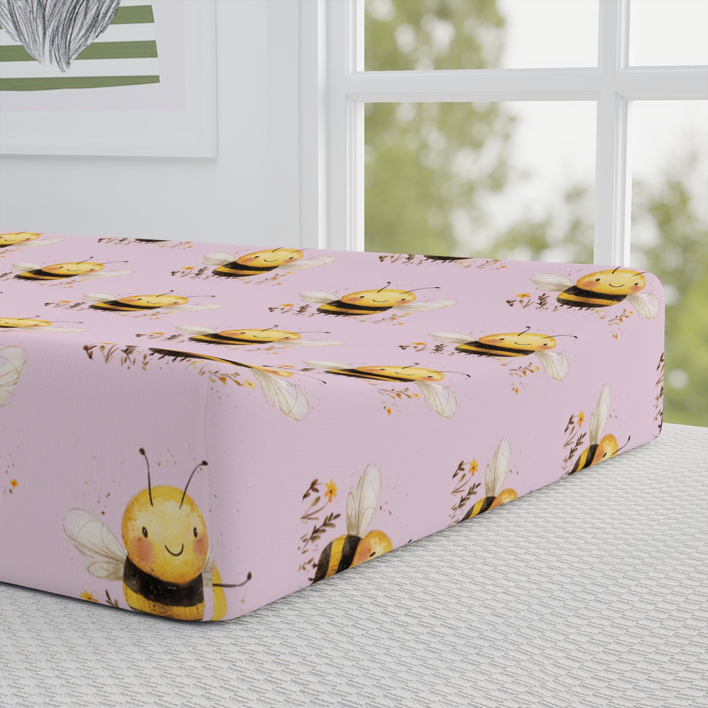 Adorable Bee Pattern Baby Changing Pad Cover, Cute Nursery Accessory, Baby Shower Gift, Baby Room Decor, Gender Neutral, Fun and Functional