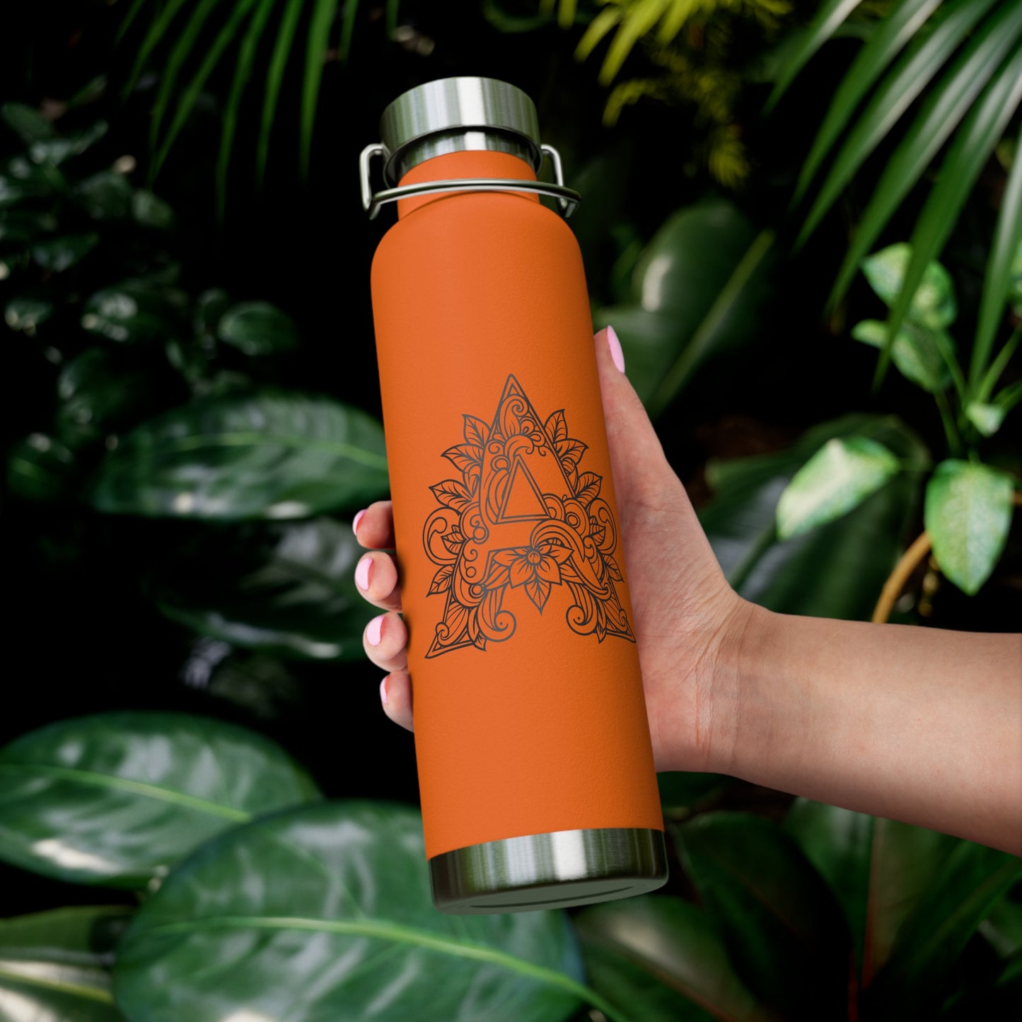 Boho Art Cold Drink Tumbler- Letter A, Personalized Water Bottle, Yoga Gift, Stylish Insulated Flask