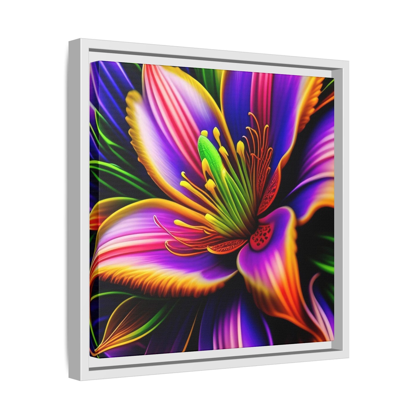 Vibrant Neon Floral Matte Canvas Print — Framed Wall Art