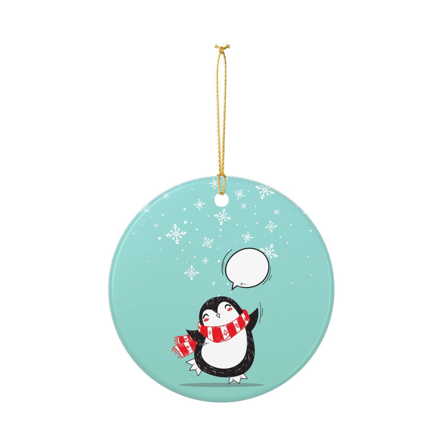 Cute Penguin Ceramic Ornament — Holiday Snowflakes, Two-Sided Christmas Tree Decoration