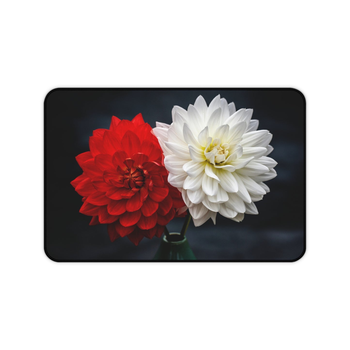 Dahlia Duo Desk Mat — Red & White Floral Mouse Pad