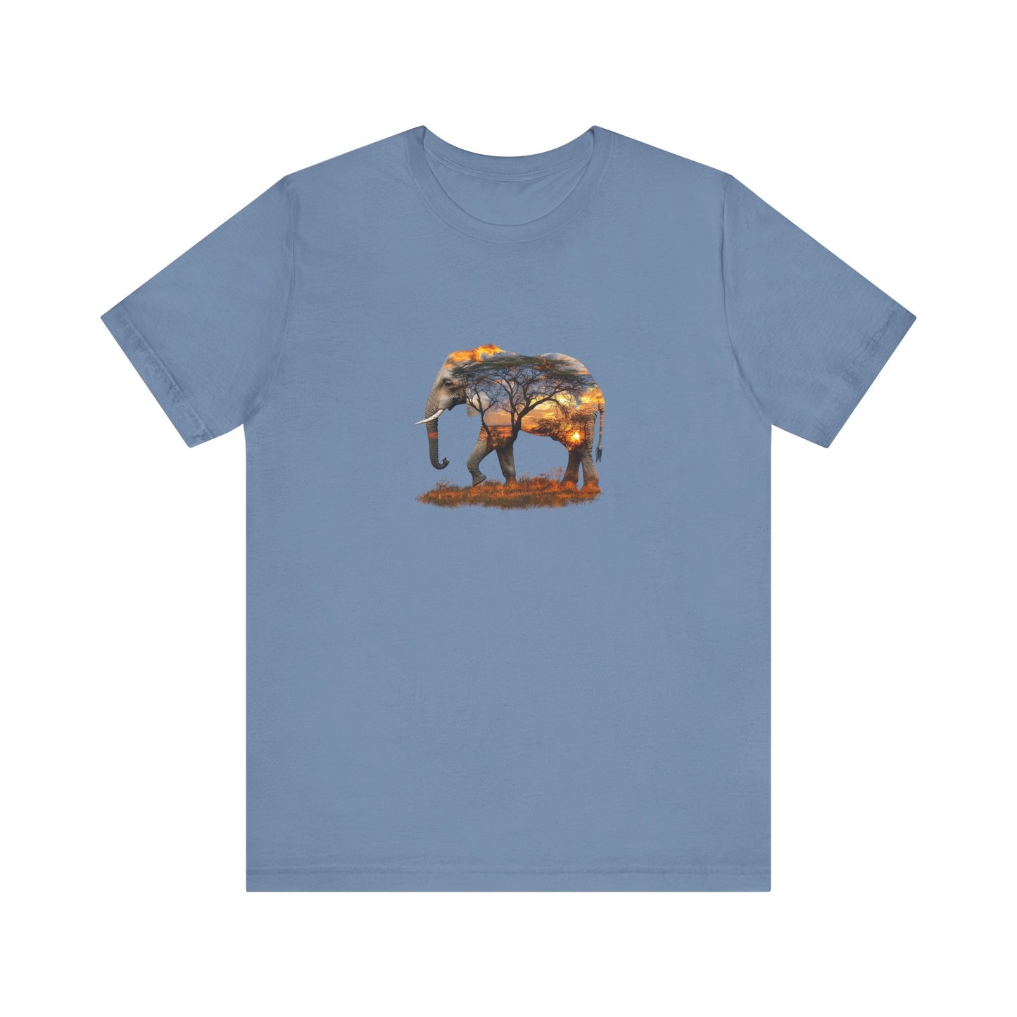 Elephant Sunset Unisex Jersey Tee, Nature Lover Shirt, Animal Print T-Shirt, Gift for Wildlife Enthusiasts, Eco-Friendly Fashion