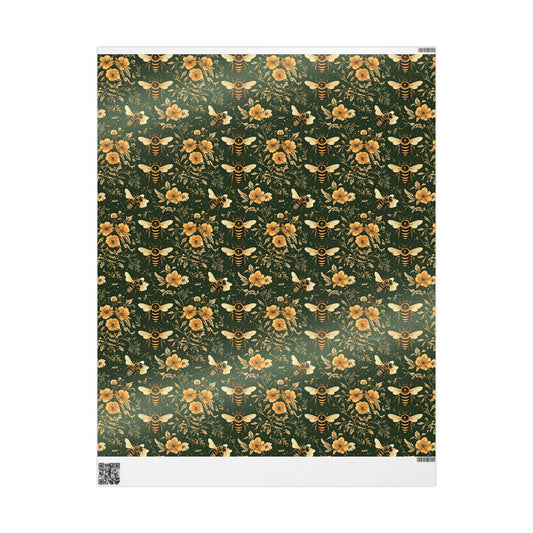 Floral Bee Wrapping Paper, Eco-Friendly Gift Wrap for Birthdays, Weddings, Showers, Baby Showers, Nature Lovers
