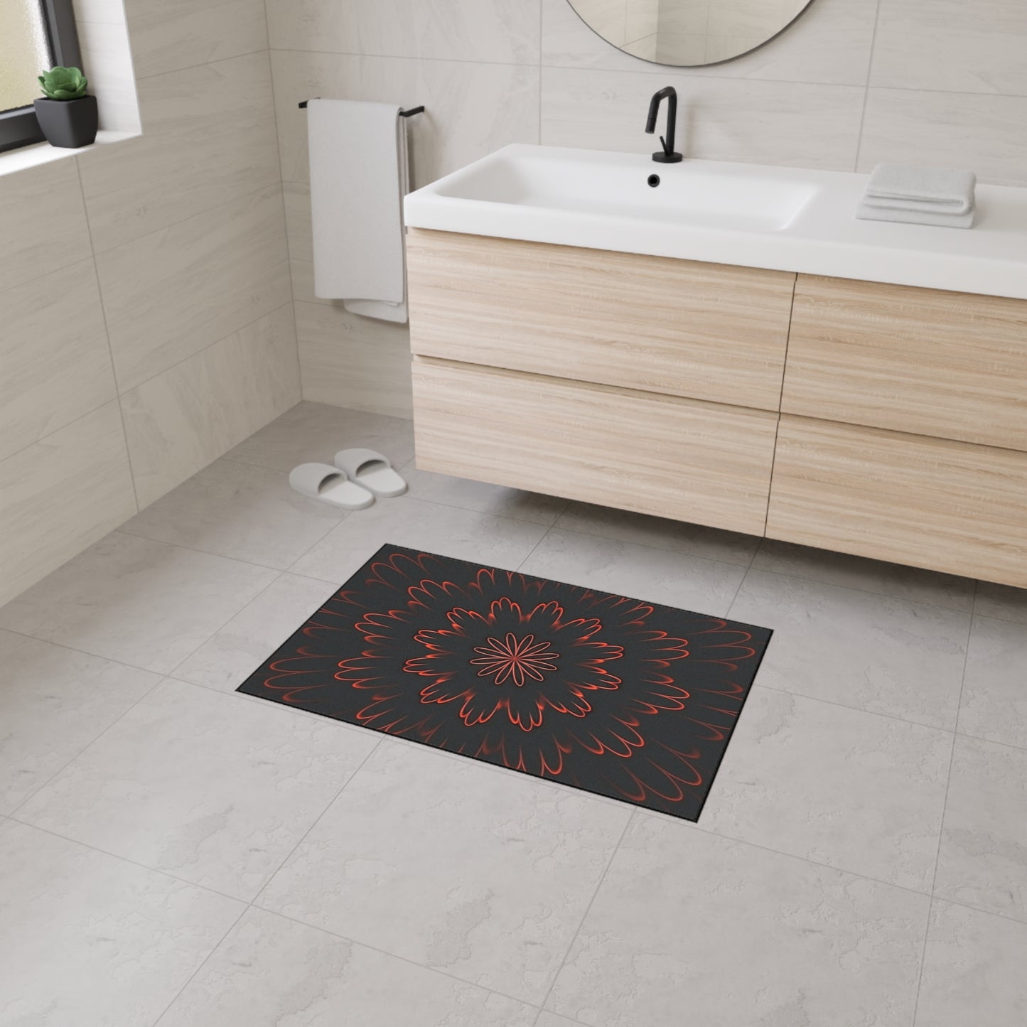 Floral Mandala Heavy Duty Floor Mat — Dark Red Radiant Entry Rug